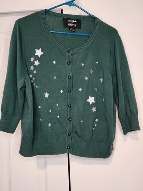 ModCloth x Collectif Starry Winter Nights Green Silver Star Cardigan